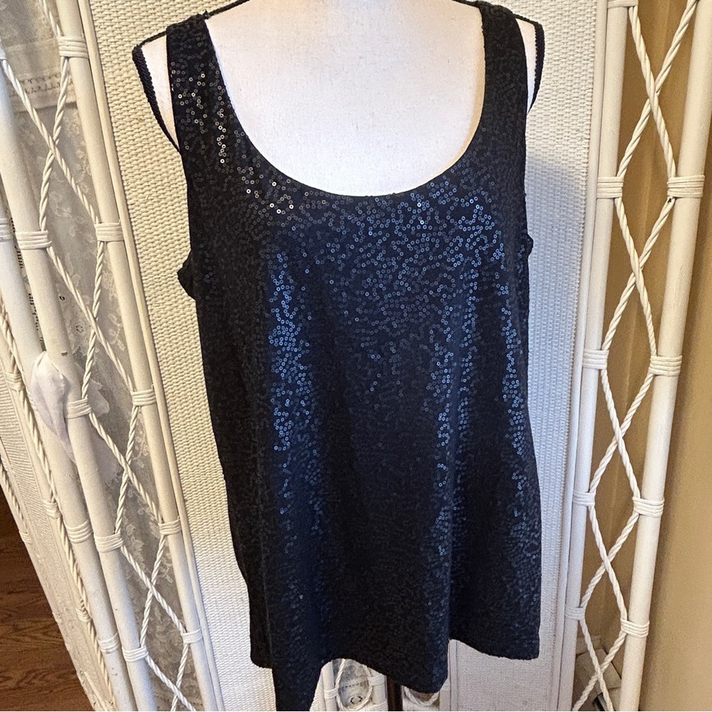 Talbots Black Sequin Tank Top Sleeveless Sparkly Party Cocktail Plus Size 2X P